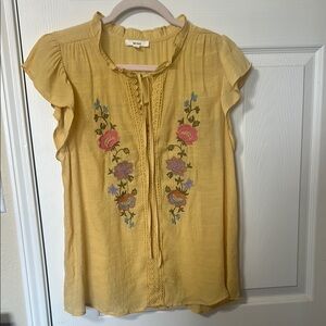 Yellow Embroidered Women Top